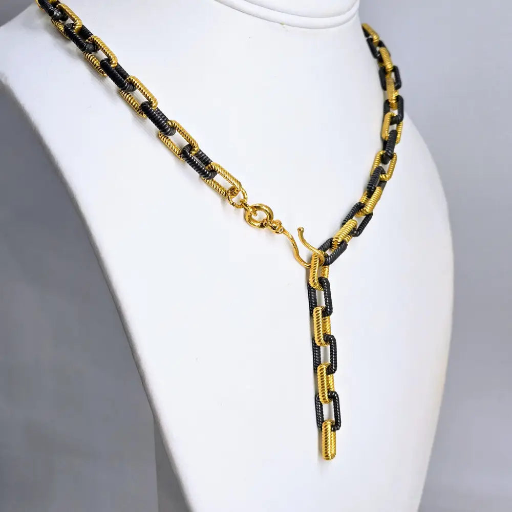 ?THe Links’ Up to 19’’ Necklace - 18k & Black Rhodium Plated Jeweler’s Brass