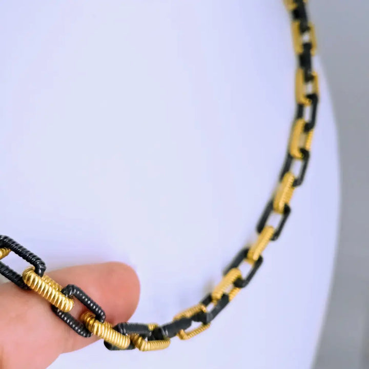 ?THe Links’ Up to 19’’ Necklace - 18k & Black Rhodium Plated Jeweler’s Brass