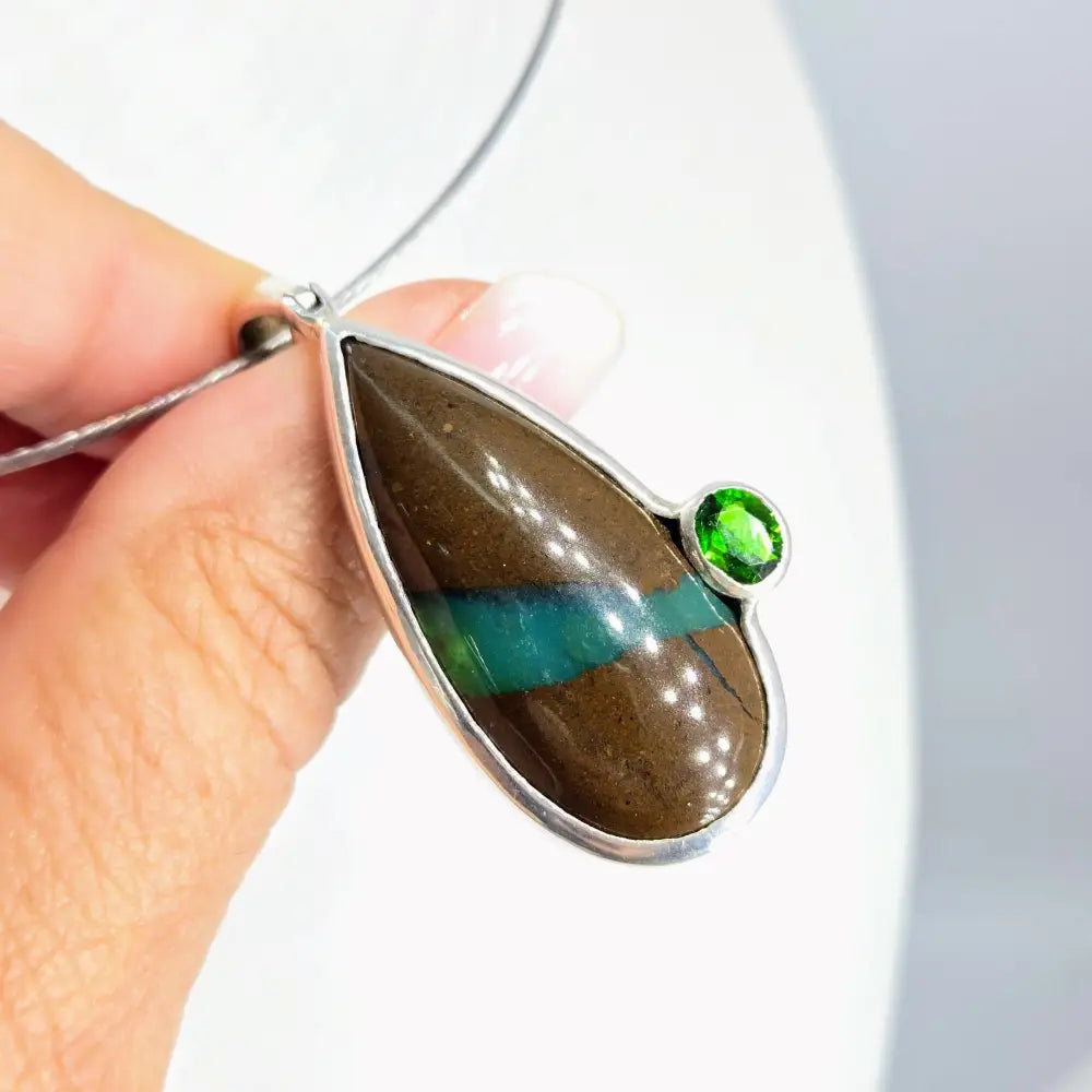 ?THe Matrix’ Pendant Necklace - Matrix Chrysoprase Chrome Diopside Sterling