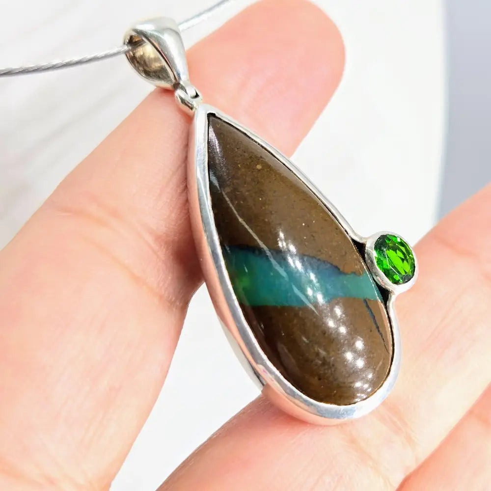 ?THe Matrix’ Pendant Necklace - Matrix Chrysoprase Chrome Diopside Sterling