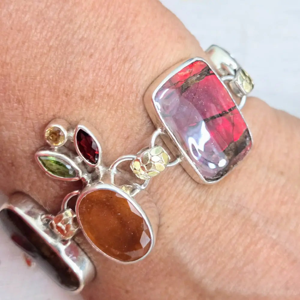 ?THe Mystic’ 7’’ - 8’’ Bracelet - Ammolite Citrine Peridot Quartz Garnets Sterling 18k Gold Accents