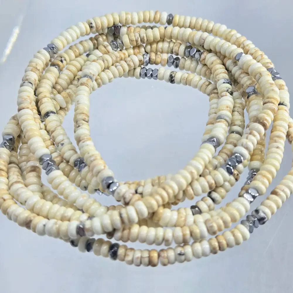 ?THe Natural’ 64’’ Convertible Necklace - Dolomite Hematite (enhancer Clip Included)