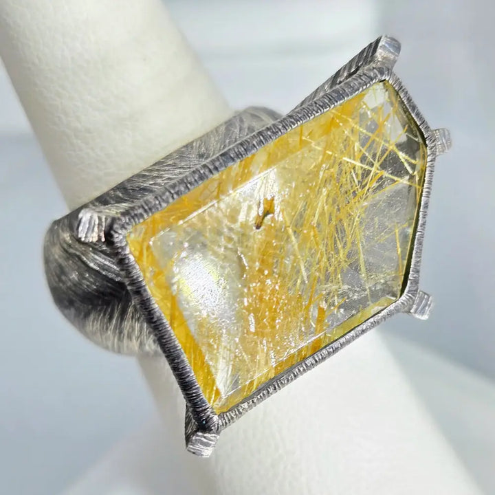?THe Plumb’ Sz 6.5 Ring - Gold Rutilated Quartz Sterling