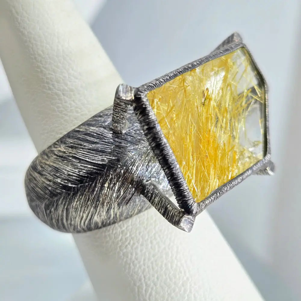 ?THe Plumb’ Sz 6.5 Ring - Gold Rutilated Quartz Sterling
