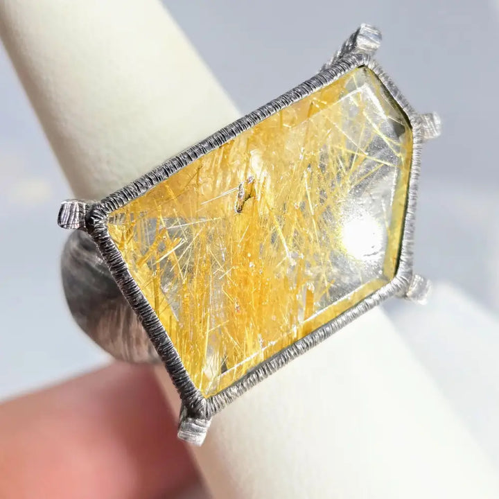 ?THe Plumb’ Sz 6.5 Ring - Gold Rutilated Quartz Sterling