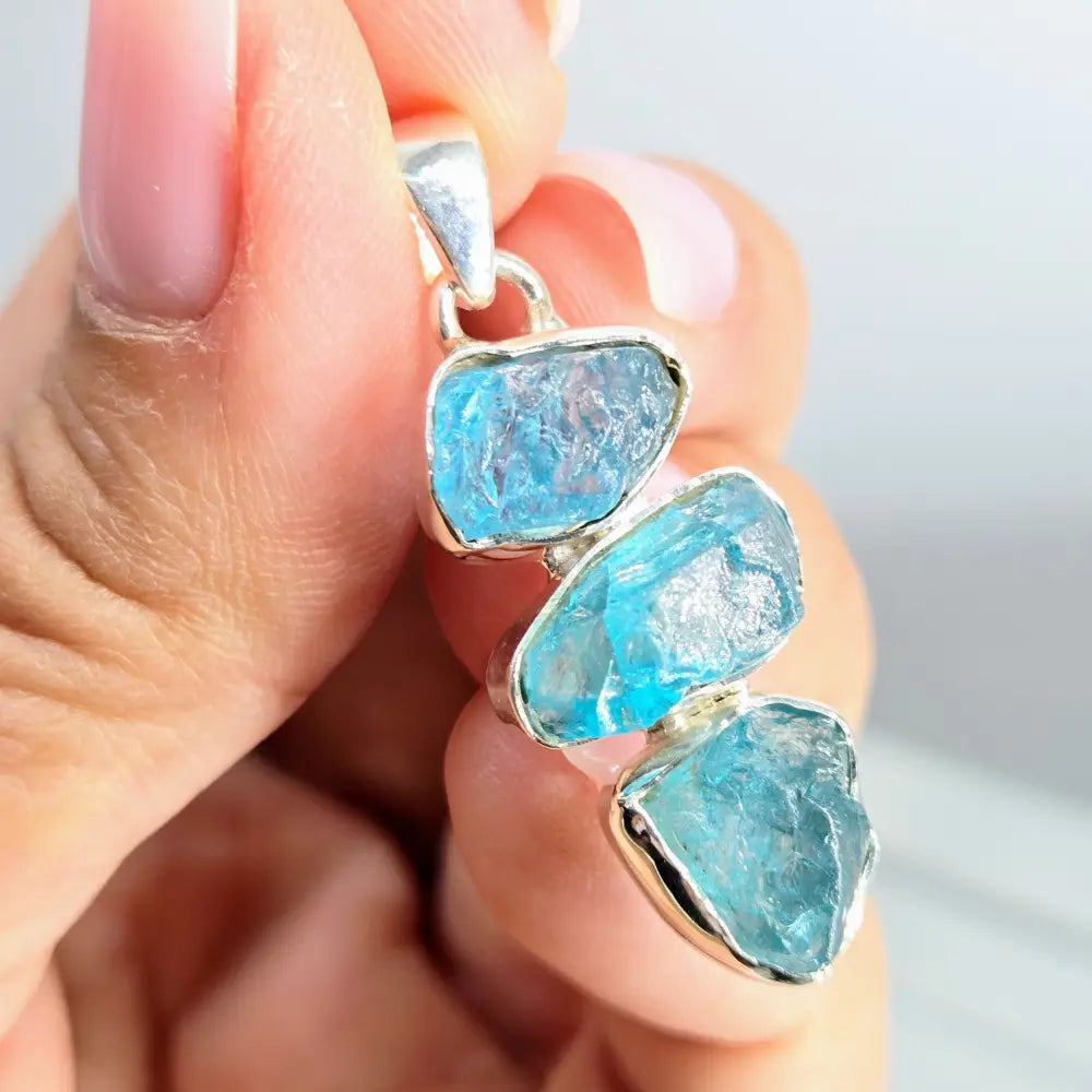 ?THe Rock Show Blues’ Pendants - (your Choice) Mixed Gems Sterling - 1) Raw Apatite Xs 3 (1.5’’) - Pendant