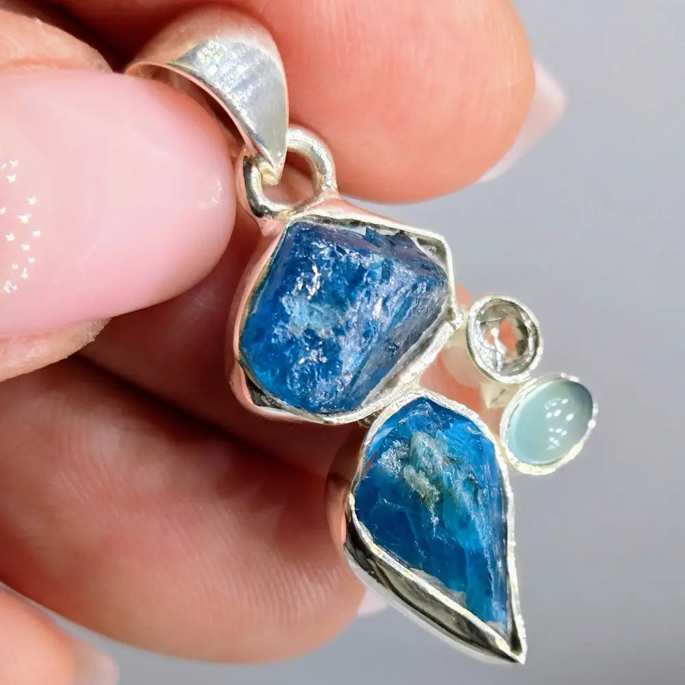 ?THe Rock Show Blues’ Pendants - (your Choice) Mixed Gems Sterling - 8) Apatite White Topaz Chalcedony (1.5’’) - Pendant