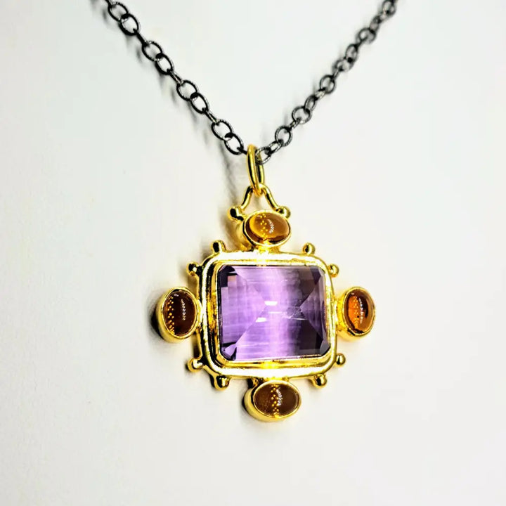 ?THe Royalle’ Pendant Necklace - Amethyst Citrine Black & 18k Gold Sterling