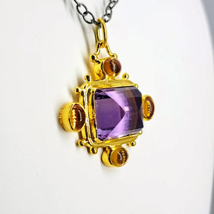 ?THe Royalle’ Pendant Necklace - Amethyst Citrine Black & 18k Gold Sterling