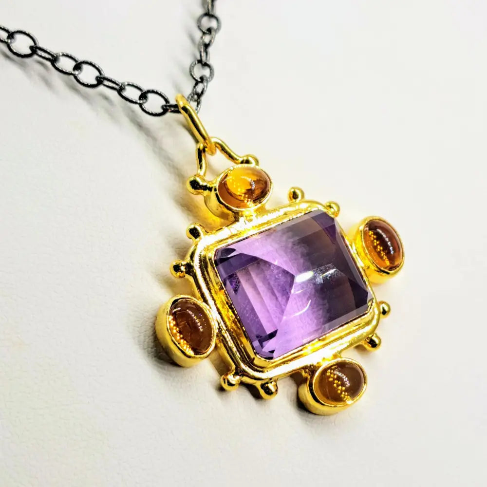 ?THe Royalle’ Pendant Necklace - Amethyst Citrine Black & 18k Gold Sterling