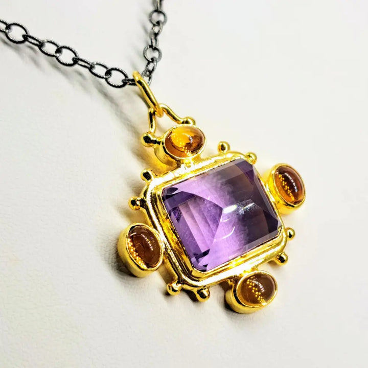 ?THe Royalle’ Pendant Necklace - Amethyst Citrine Black & 18k Gold Sterling