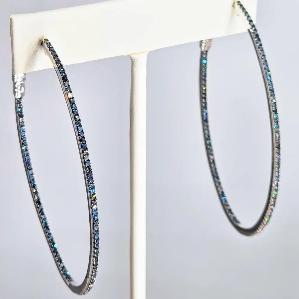 ?THe Seduction’ 2.5’’ Hoop Earrings - Blue Diamonds Anti-tarnish Sterling