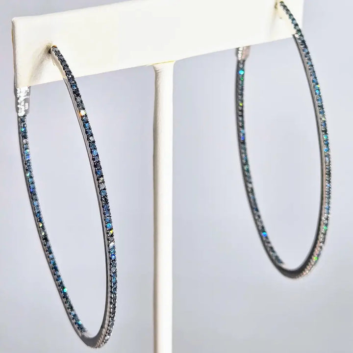 ?THe Seduction’ 2.5’’ Hoop Earrings - Blue Diamonds Anti-tarnish Sterling