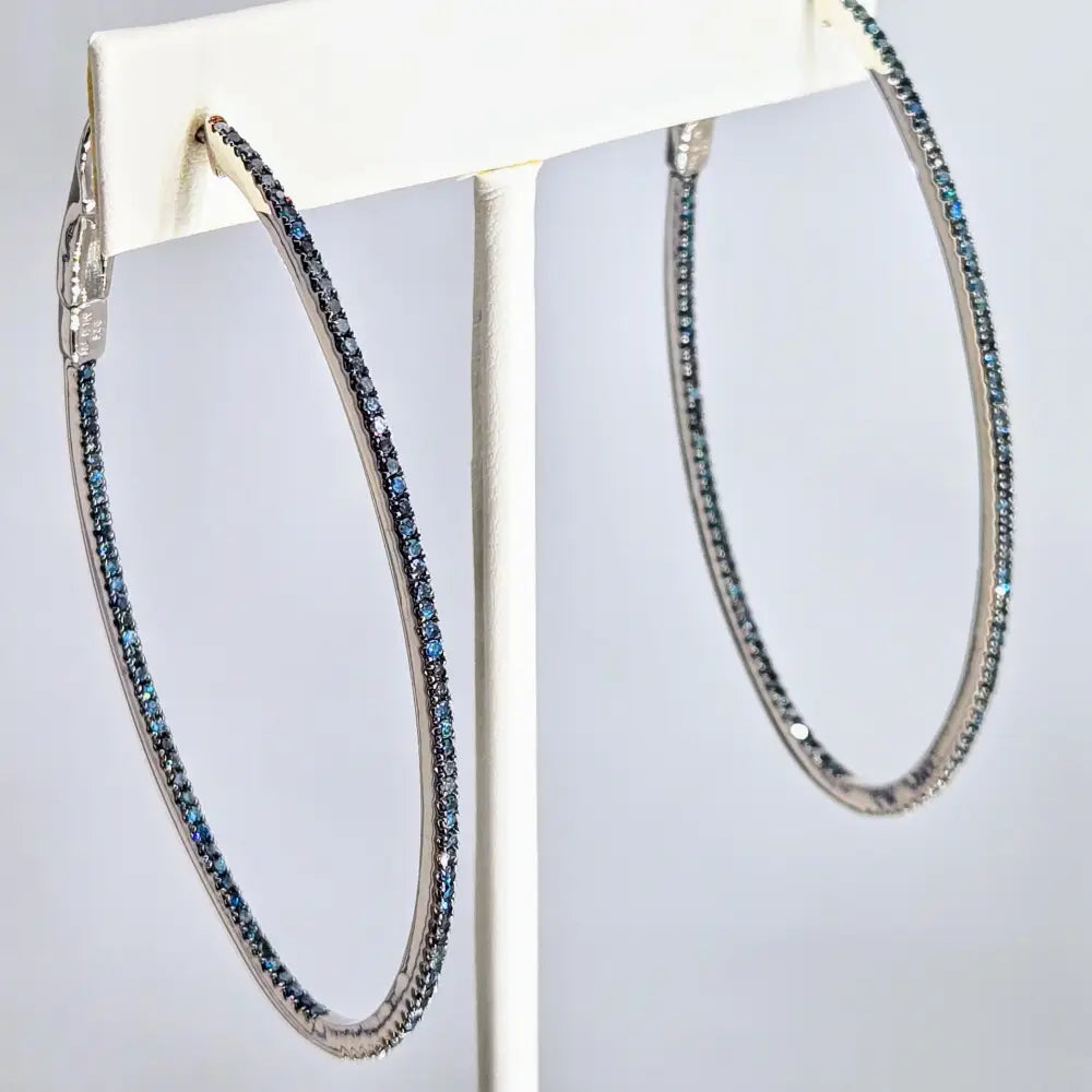 ?THe Seduction’ 2.5’’ Hoop Earrings - Blue Diamonds Anti-tarnish Sterling