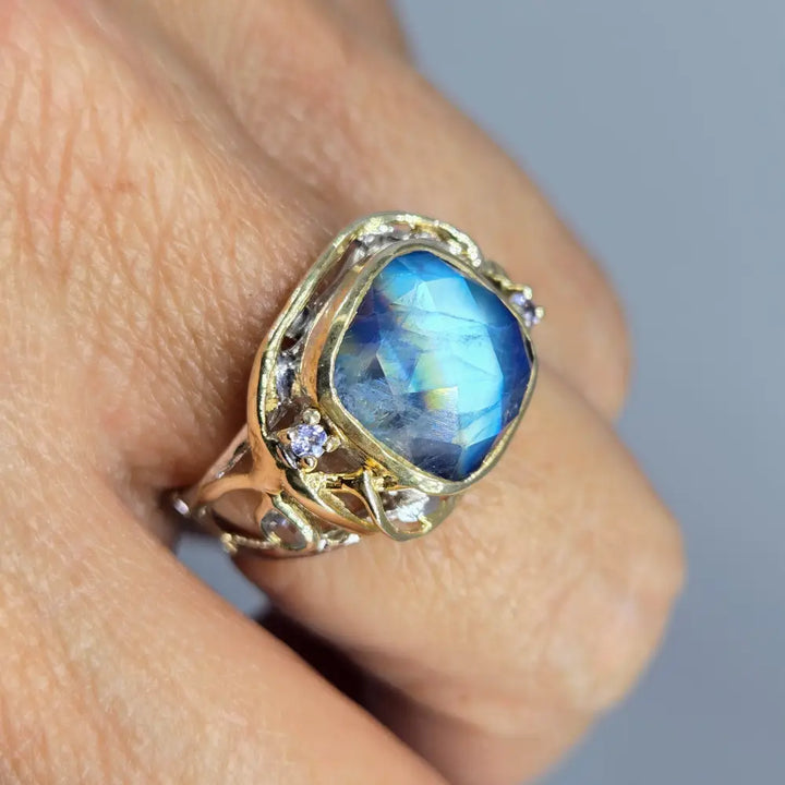 ?THe Starlight’ Sz 8.5 Ring - Spectrolite (gem-labradorite) Tanzanite Sterling 18k