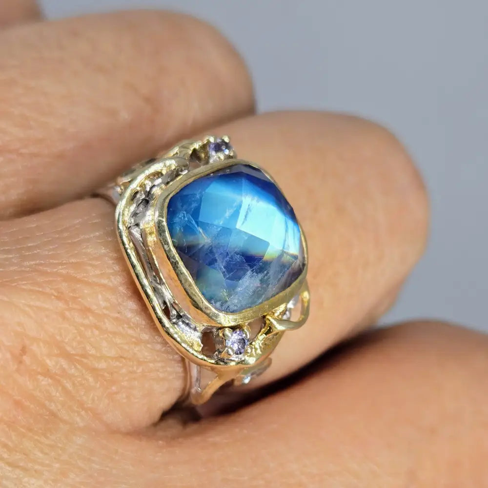 ?THe Starlight’ Sz 8.5 Ring - Spectrolite (gem-labradorite) Tanzanite Sterling 18k