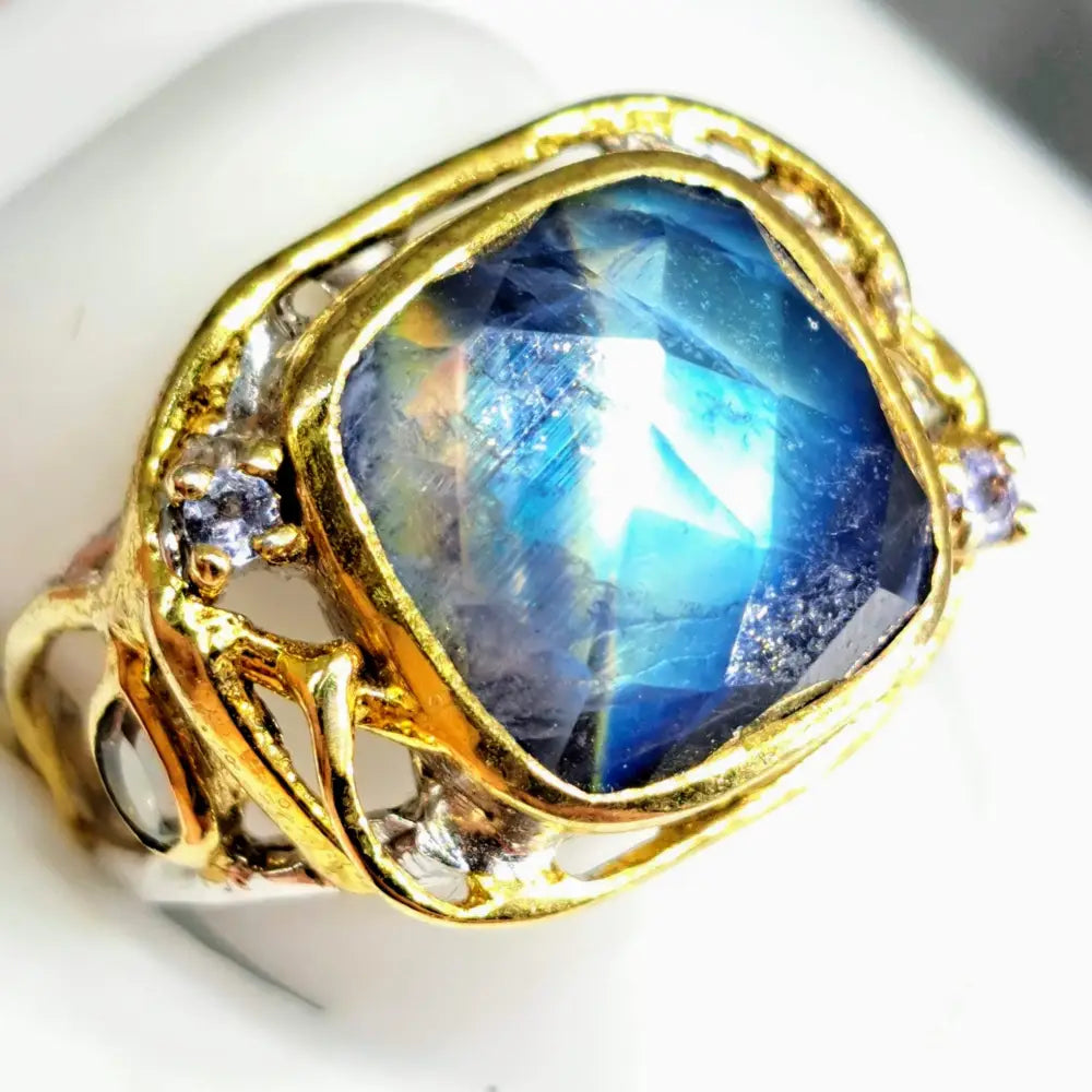?THe Starlight’ Sz 8.5 Ring - Spectrolite (gem-labradorite) Tanzanite Sterling 18k