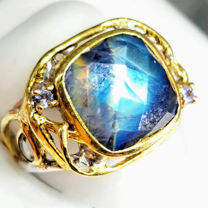 ?THe Starlight’ Sz 8.5 Ring - Spectrolite (gem-labradorite) Tanzanite Sterling 18k