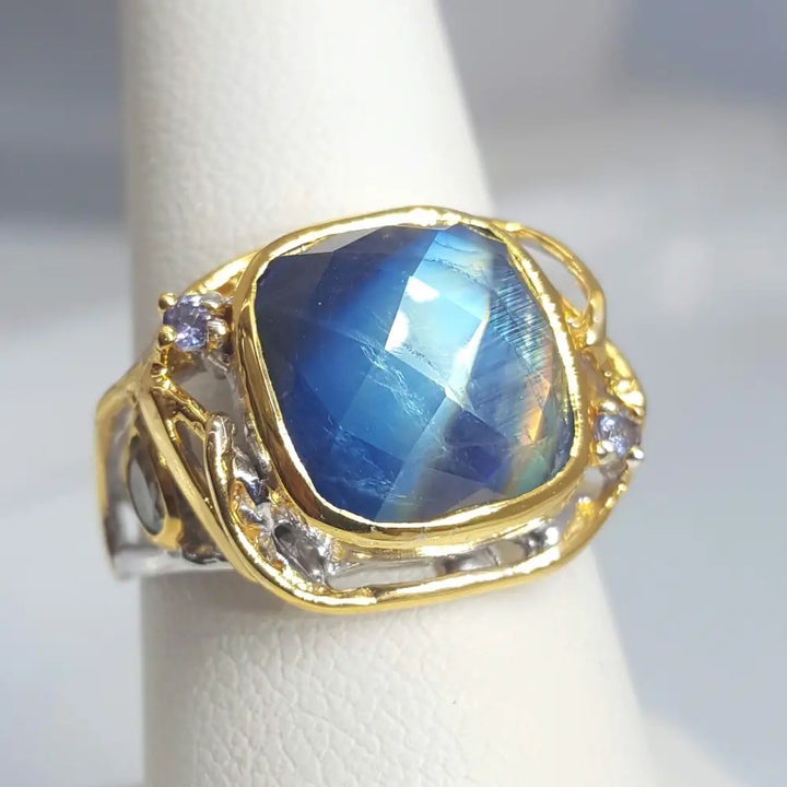?THe Starlight’ Sz 8.5 Ring - Spectrolite (gem-labradorite) Tanzanite Sterling 18k