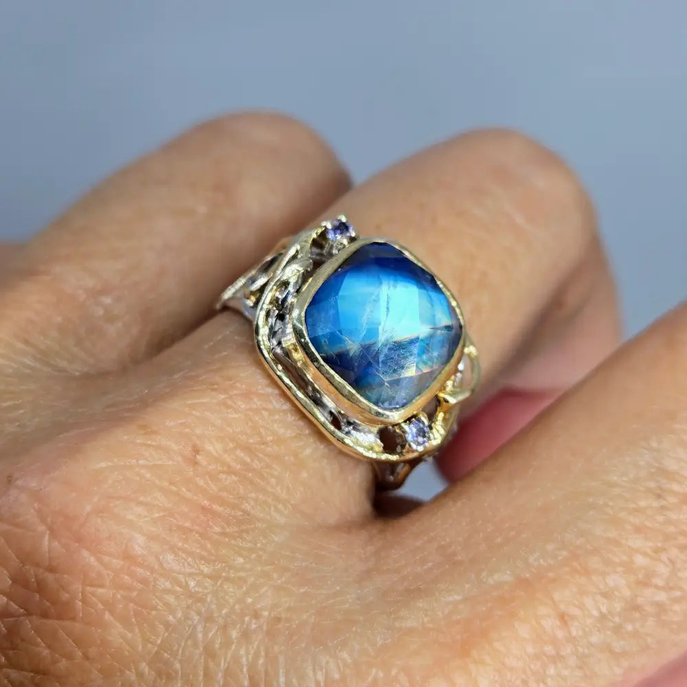 ?THe Starlight’ Sz 8.5 Ring - Spectrolite (gem-labradorite) Tanzanite Sterling 18k