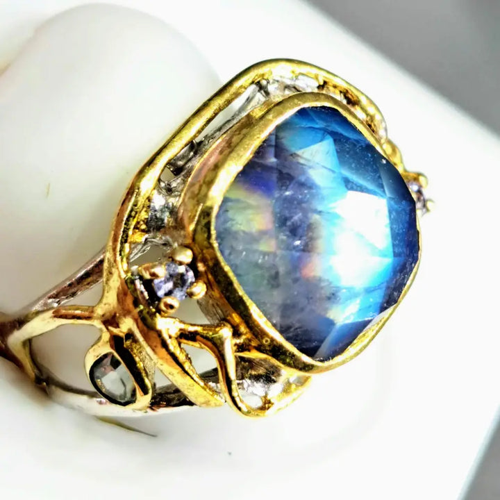 ?THe Starlight’ Sz 8.5 Ring - Spectrolite (gem-labradorite) Tanzanite Sterling 18k
