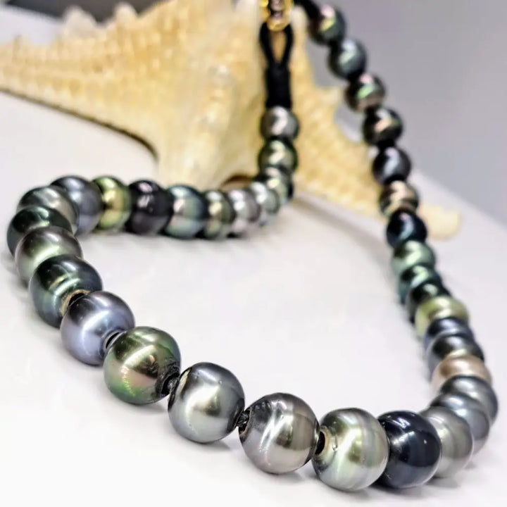 ?THe Unisex-y’ 19’’ Necklace - Tahitian Pearls Leather Sterling Amethyst 18k Clasp