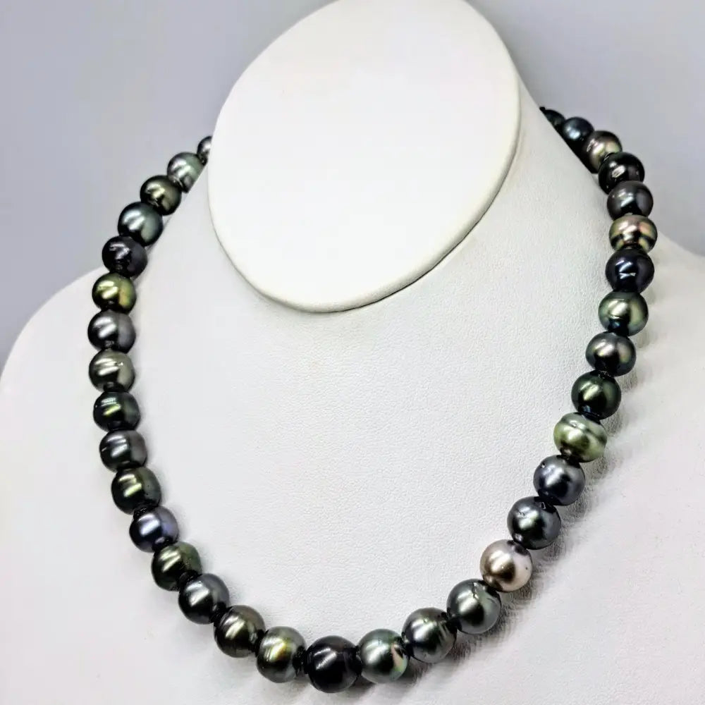 ?THe Unisex-y’ 19’’ Necklace - Tahitian Pearls Leather Sterling Amethyst 18k Clasp