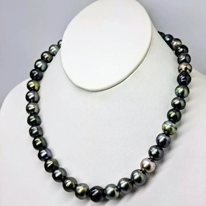 ?THe Unisex-y’ 19’’ Necklace - Tahitian Pearls Leather Sterling Amethyst 18k Clasp