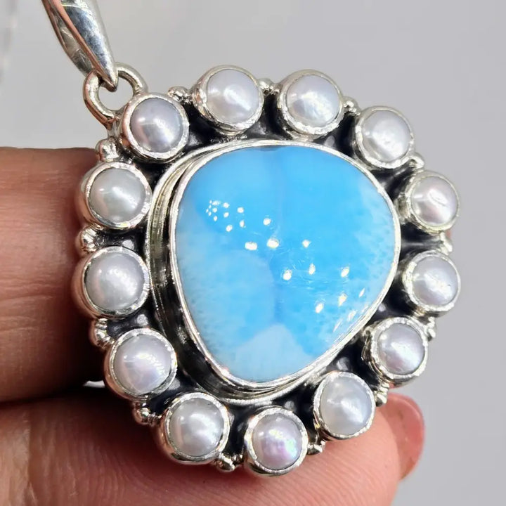 ?THe Wave’ Pendant Necklace - Larimar Pearls Sterling