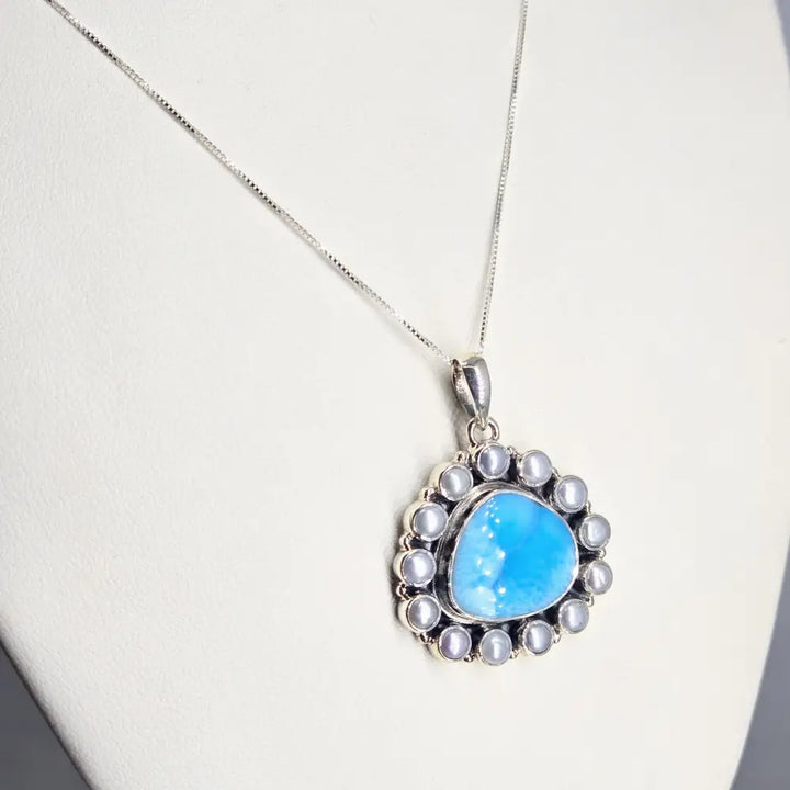 ?THe Wave’ Pendant Necklace - Larimar Pearls Sterling