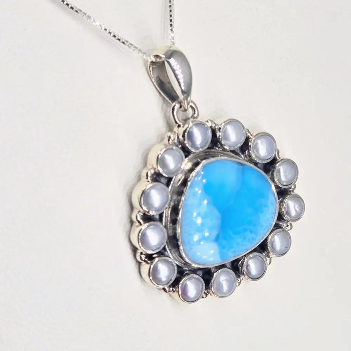 ?THe Wave’ Pendant Necklace - Larimar Pearls Sterling