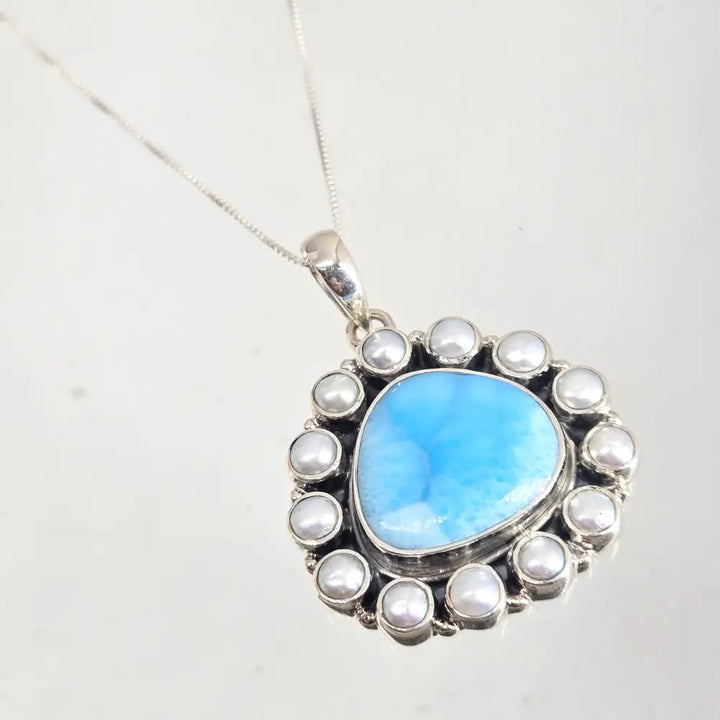 ?THe Wave’ Pendant Necklace - Larimar Pearls Sterling