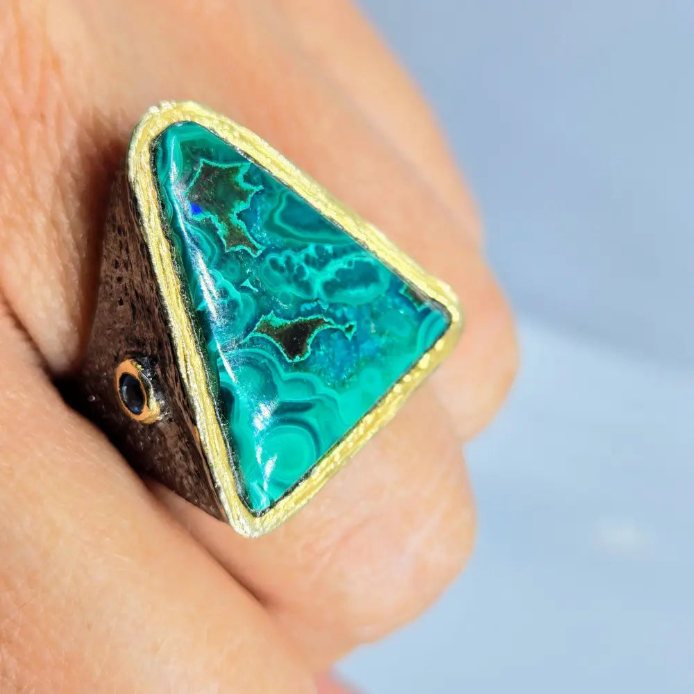 ?TRiad’ Sz 8 Ring - Malachite in Chrysocolla Topaz Black Sterling 18k Gold