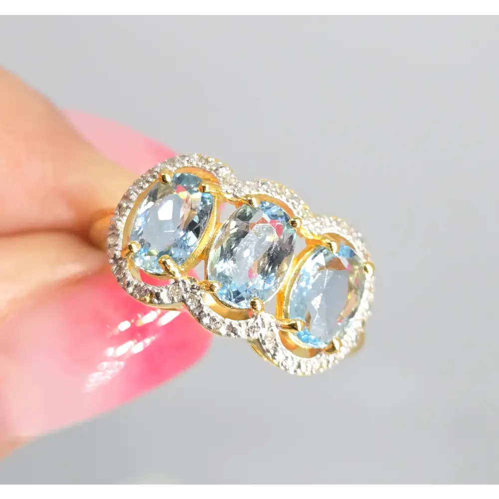 ?TRiple Threat’ Sz 7 Ring - Topaz Diamonds Anti-tarnish Gold Sterling