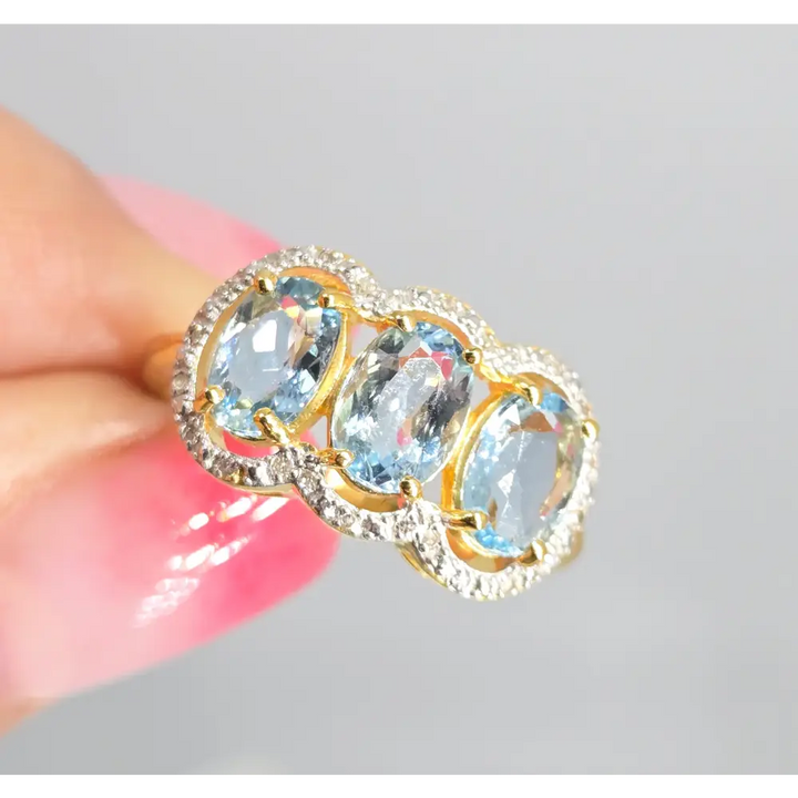 ?TRiple Threat’ Sz 7 Ring - Topaz Diamonds Anti-tarnish Gold Sterling