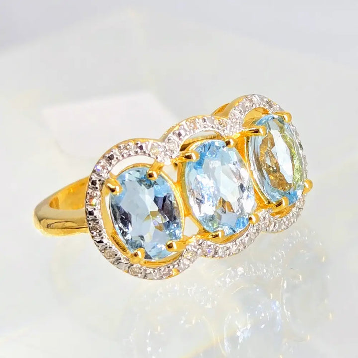 ?TRiple Threat’ Sz 7 Ring - Topaz Diamonds Anti-tarnish Gold Sterling