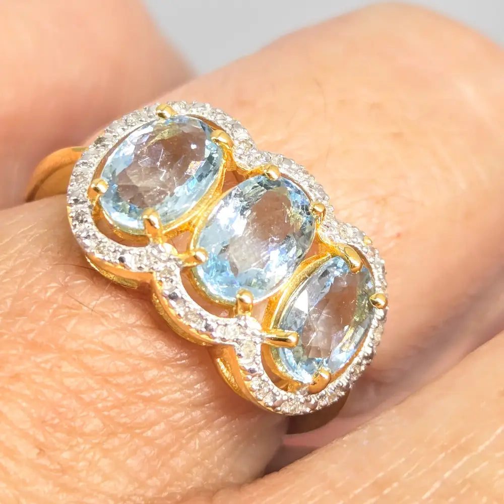 ?TRiple Threat’ Sz 7 Ring - Topaz Diamonds Anti-tarnish Gold Sterling