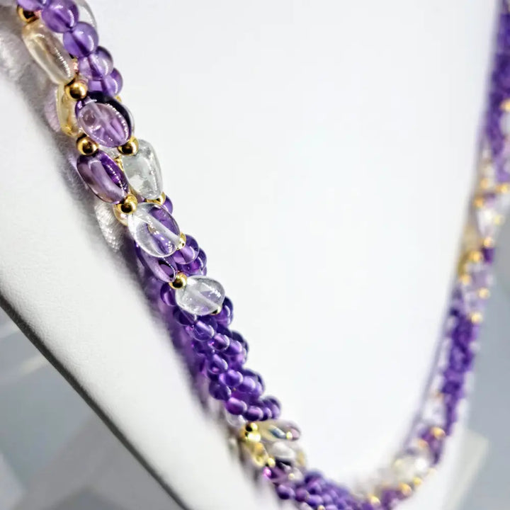 ?TRiple Treasure’ 30’’ Necklace - Amethyst Aquamarine Citrine 14k Gold