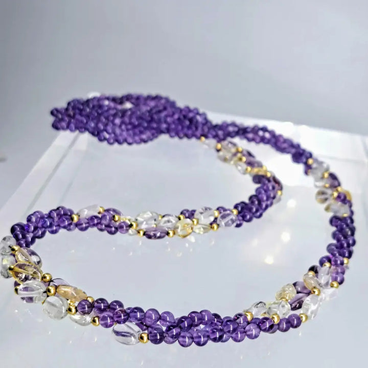 ?TRiple Treasure’ 30’’ Necklace - Amethyst Aquamarine Citrine 14k Gold