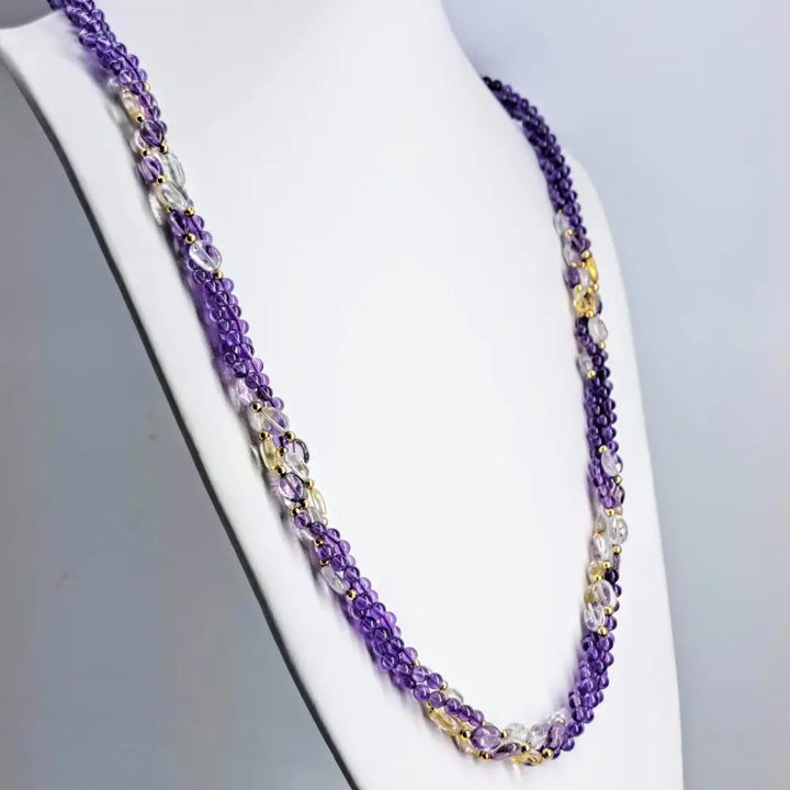 ?TRiple Treasure’ 30’’ Necklace - Amethyst Aquamarine Citrine 14k Gold