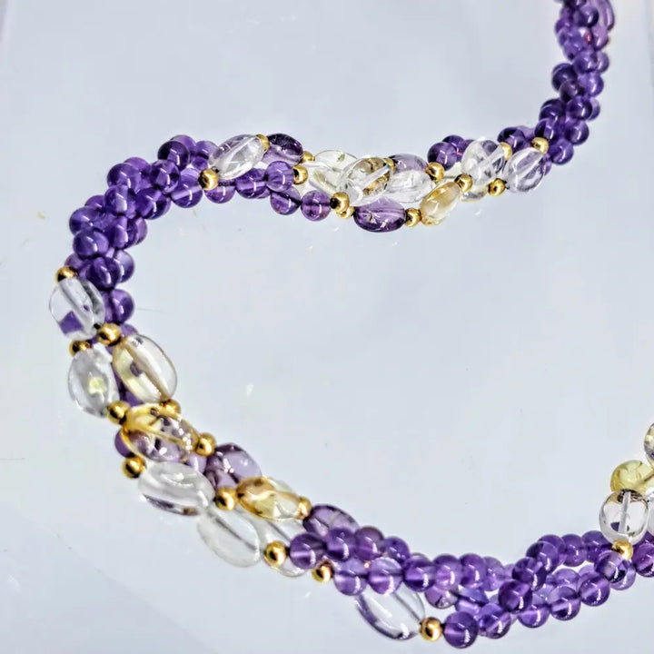 ?TRiple Treasure’ 30’’ Necklace - Amethyst Aquamarine Citrine 14k Gold