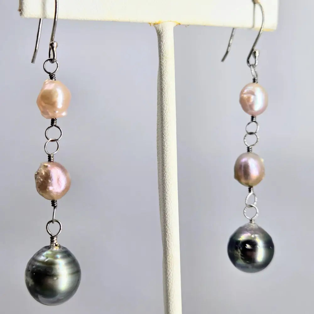 ?TRiple Treat’ 2.75’’ Earrings - Tahitian Pearls Kasumi Sterling - Key West Local Luxe