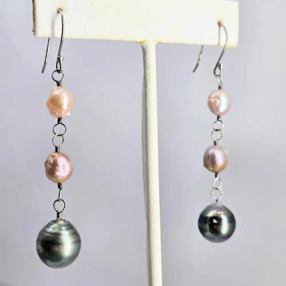 ?TRiple Treat’ 2.75’’ Earrings - Tahitian Pearls Kasumi Sterling - Key West Local Luxe
