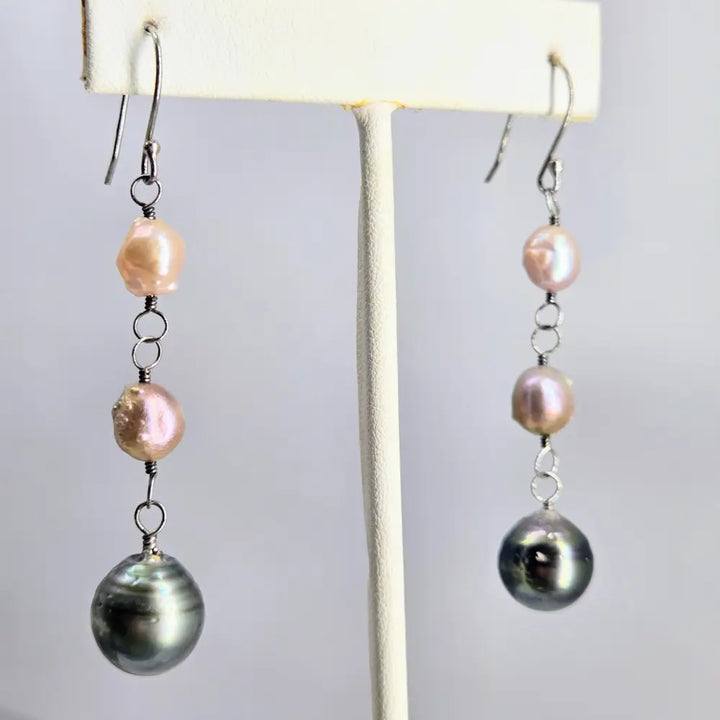 ?TRiple Treat’ 2.75’’ Earrings - Tahitian Pearls Kasumi Sterling - Key West Local Luxe
