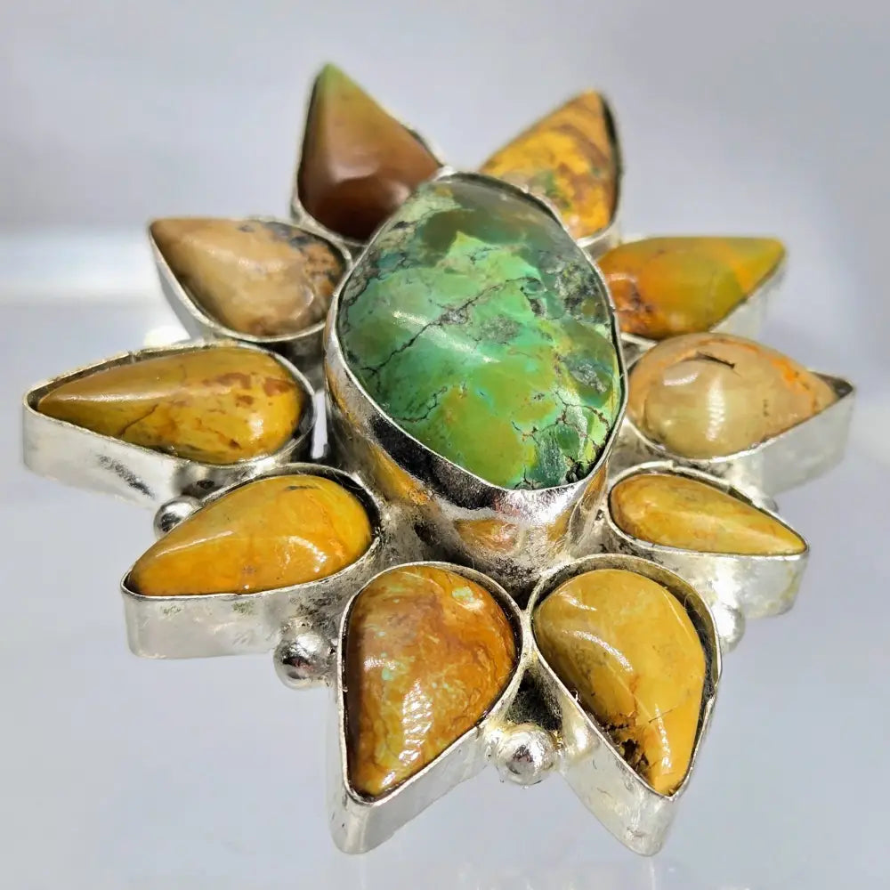 ?TUrq Blossom’ Adj. Size Ring - Turquoise German Silver