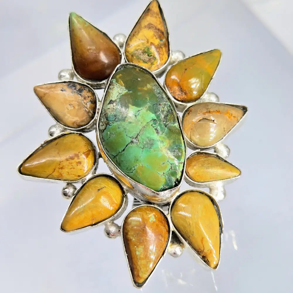 ?TUrq Blossom’ Adj. Size Ring - Turquoise German Silver