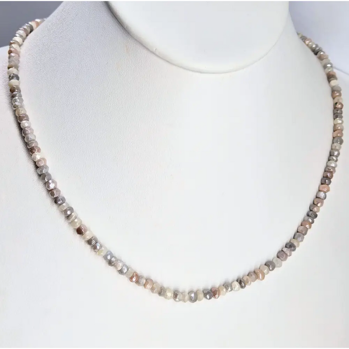 ?TWilight Glow’ Pendant Necklace - Pearl Anti-tarnish Sterling Peach & Gray Moonstone Strand