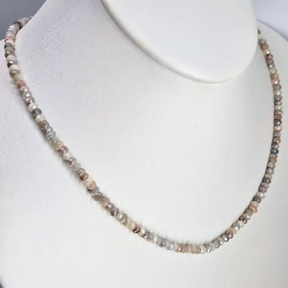 ?TWilight Glow’ Pendant Necklace - Pearl Anti-tarnish Sterling Peach & Gray Moonstone Strand