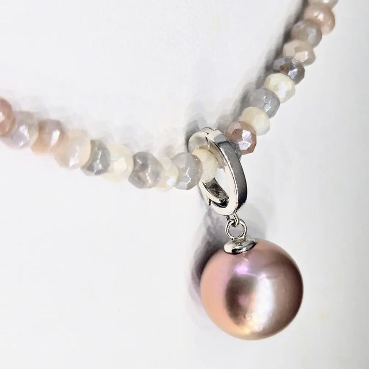?TWilight Glow’ Pendant Necklace - Pearl Anti-tarnish Sterling Peach & Gray Moonstone Strand