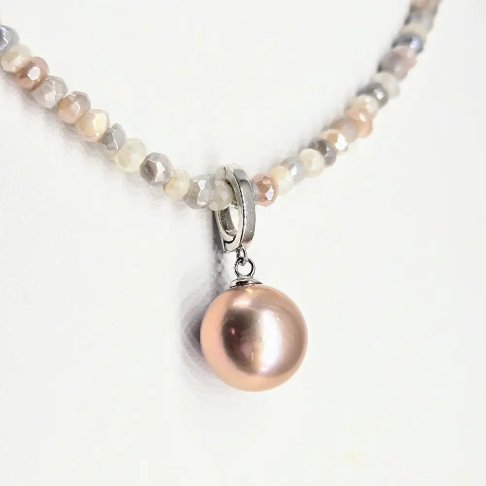 ?TWilight Glow’ Pendant Necklace - Pearl Anti-tarnish Sterling Peach & Gray Moonstone Strand